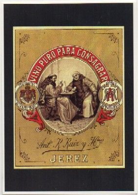 POSTAL PUBLICITARIA. REPROD. ETIQUETAS ANTIGUAS. VINO PURO PARA CONSAGRAR