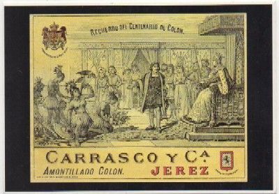 POSTAL PUBLICITARIA. REPROD. ETIQUETAS ANTIGUAS. AMONTILLADO COLON. CARRASCO YCIA. JEREZ