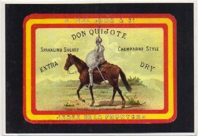POSTAL PUBLICITARIA. REPROD. ETIQUETAS ANTIGUAS. DON QUIJOTE. C. DEL PINO & Cº. JEREZ