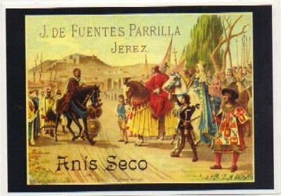 POSTAL PUBLICITARIA. REPROD. ETIQUETAS ANTIGUAS. ANIS SECO. J. DE FUENTES PARRILLA. JEREZ