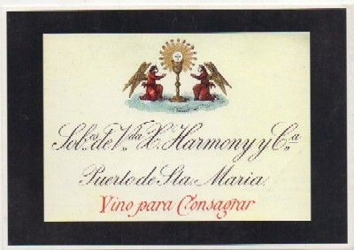 POSTAL PUBLICITARIA. REPROD. ETIQUETAS ANTIGUAS. VINO PARA CONSAGRAR. SOB. VDA. HARMONY