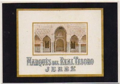 POSTAL PUBLICITARIA. REPROD. ETIQUETAS ANTIGUAS. MARQUES DEL REAL TESORO. JEREZ