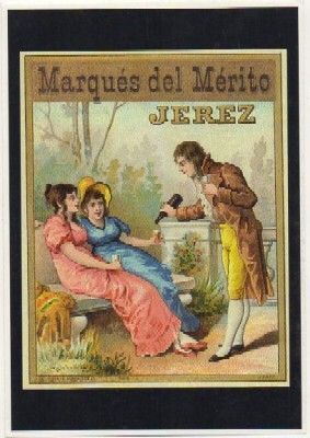 POSTAL PUBLICITARIA. REPROD. ETIQUETAS ANTIGUAS. MARQUES DEL MERITO. JEREZ