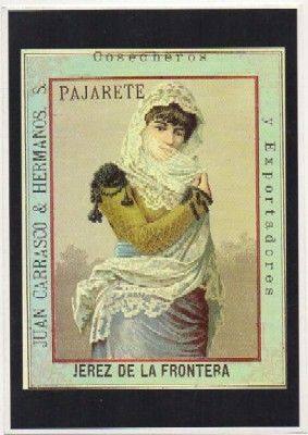 POSTAL PUBLICITARIA. REPROD. ETIQUETAS ANTIGUAS. PAJARETE. JUAN CARRASCO Y HNOS. JEREZ