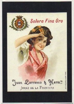 POSTAL PUBLICITARIA. REPROD. ETIQUETAS ANTIGUAS. SOLERA FINA ORO. JUAN CARRASCO Y HNOS.