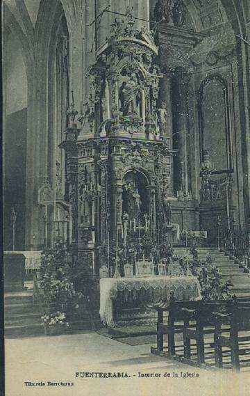 POSTAL ANTIGUA DEL PAIS VASCO FUENTERRABIA INTERIOR DE LA IGLESIA