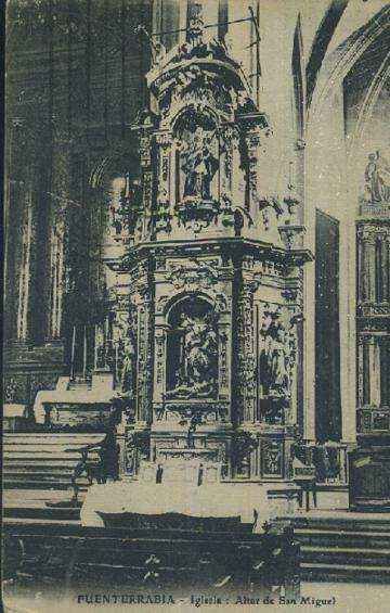 POSTAL ANTIGUA DEL PAIS VASCO FUENTERRABIA IGLESIA ALTAR DE SAN MIGUEL
