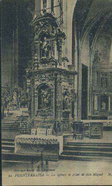 POSTAL ANTIGUA DEL PAIS VASCO FUENTERRABIA IGLESIA ALTAR DE SAN MIGUEL