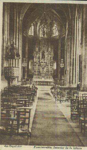 POSTAL ANTIGUA DEL PAIS VASCO FUENTERRABIA INTERIOR DE LA IGLESIA LA ESPAÑOLA