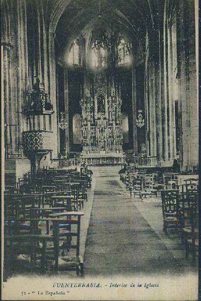 POSTAL ANTIGUA DEL PAIS VASCO FUENTERRABIA 52 INTERIOR DE LA IGLESIA LA ESPAÑOLA