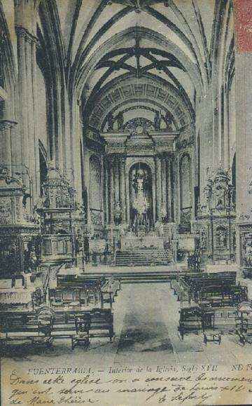 POSTAL ANTIGUA DEL PAIS VASCO FUENTERRABIA 6 INTERIOR DE LA IGLESIA ( SIGLO XVII )