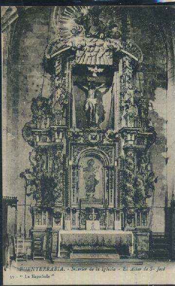 POSTAL ANTIGUA DEL PAIS VASCO FUENTERRABIA 59 INTERIOR DE LA IGLESIA EL ALTAR DE SAN JOSE LA ESPAÑOLA