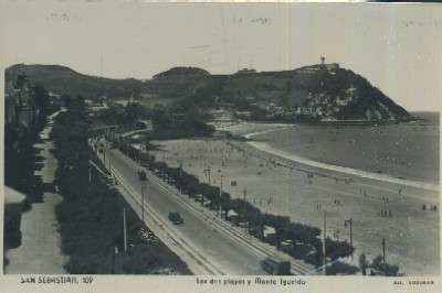 POSTAL DEL PAIS VASCO SAN SEBASTIAN Nº 109  LAS DOS PLAYAS Y MONTE IGUELDO