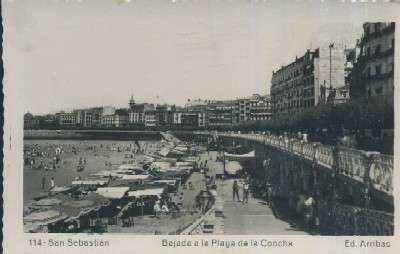 POSTAL DEL PAIS VASCO SAN SEBASTIAN  Nº 114 BAJADA A LA PLAYA DE LA CONCHA
