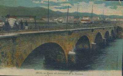 POSTAL ANTIGUA DEL PAIS VASCO IRUN PUENTE DEL FERROCARRIL DE LA FRONTERA  ( GUIPUZCOA )