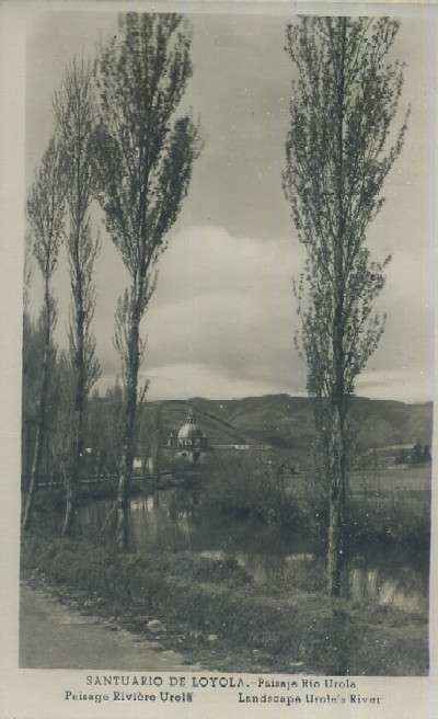POSTAL DEL PAIS VASCO SANTUARIO DE LOYOLA PAISAJE RIO UROLA