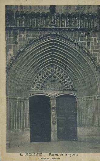 POSTAL ANTIGUA DEL PAIS VASCO LEQUEITIO 8 PUERTA DE LA IGLESIA