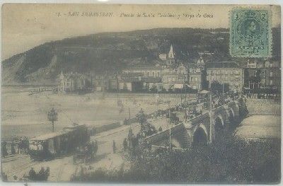 POSTAL ANTIGUA DE SAN SEBASTIAN. PUENTE DE SANTA CATALINA Y PLAYA DE CROSS