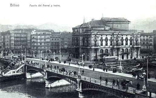 POSTAL DE BILBAO. PUENTE DEL ARENAL Y TEATRO