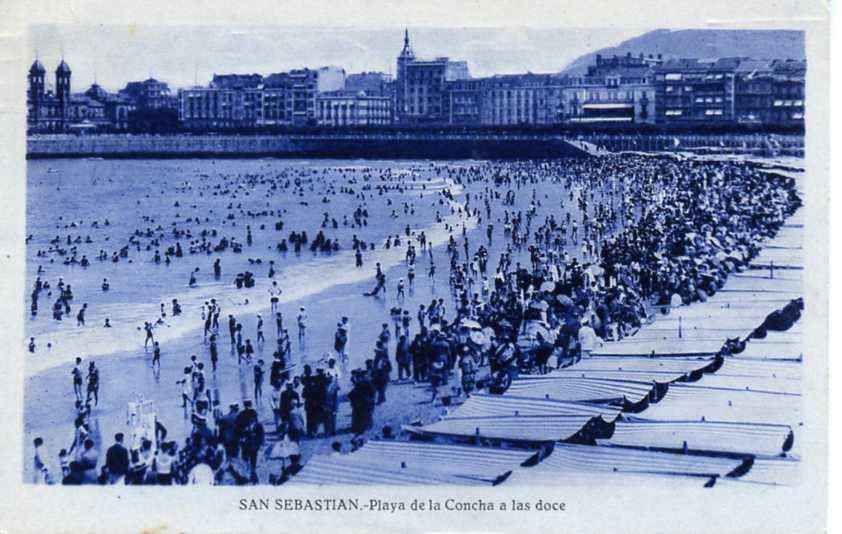 POSTAL DE SAN SEBASTIAN. PLAYA DE LA CONCHA A LAS DOCE