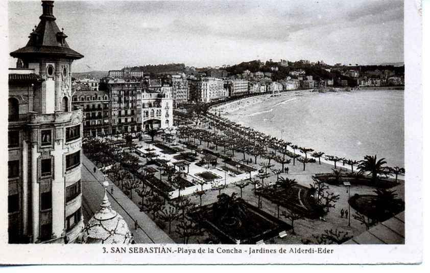 POSTAL DE SAN SEBASTIAN. 3 PLAYA DE LA CONCHA. JARDINES DE ALDERDI-EDER
