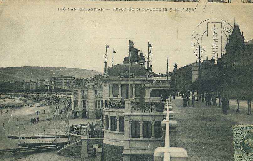 POSTAL DE SAN SEBASTIAN. Nº 128. PASEO DE MIRA. CONCHA Y LA PLAYA.