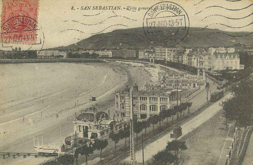 POSTAL DE SAN SEBASTIAN. Nº 8. VISTA GENERAL DE LA PLAYA.