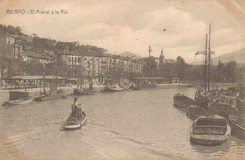 POSTAL ANTIGUA DE BILBAO. EL ARENAL Y LA RIA.