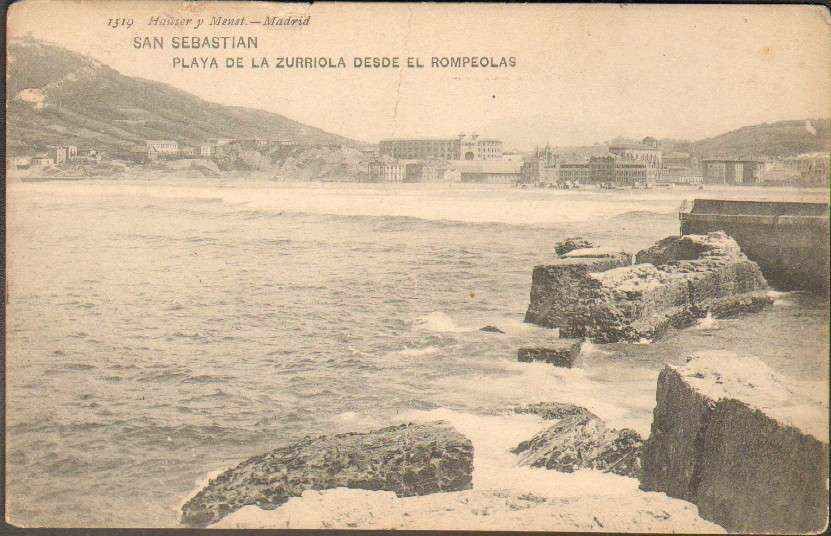 POSTAL ANTIGUA DE SAN SEBASTIAN (PAIS VASCO). PLAYA DE LA ZURRIOLA DESDE EL ROMPEOLAS.