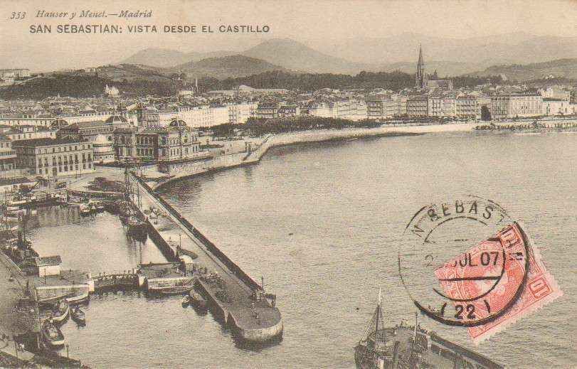 POSTAL ANTIGUA DE SAN SEBASTIAN (PAIS VASCO). VISTA DESDE EL CASTILLO.