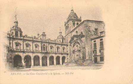 POSTAL ANTIGUA DE PASAGES (PAIS VASCO). LA CASA CONSISTORIAL Y LA IGLESIA.