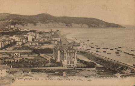 POSTAL ANTIGUA DEL PAIS VASCO.  FUENTERRABIA EL PALACIO MIRAMAR Y LA MARINA