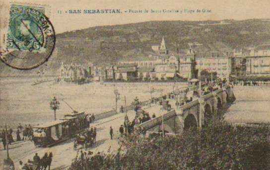 POSTAL ANTIGUA DE SAN SEBASTIAN. Nº 13. PUENTE DE SANTA CATALINA Y PLAYA DE GROS.