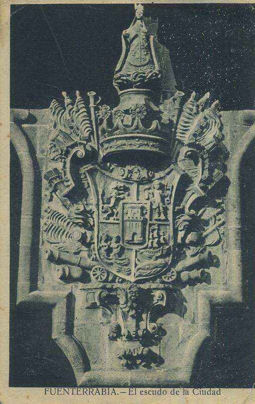 POSTAL ANTIGUA DEL PAIS VASCO FUENTERRABIA EL ESCUDO DE LA CIUDAD