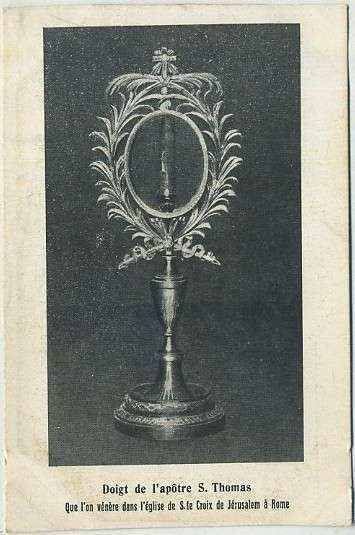 POSTAL RELIGIOSA. DOIGT DE L' APOTRE S. THOMAS