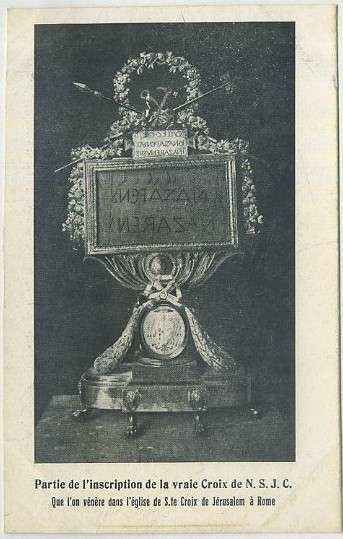 POSTAL RELIGIOSA. PARTIE DE L' INSCRIPTION DE LA VRALE CROIX DE N.S.J.C.