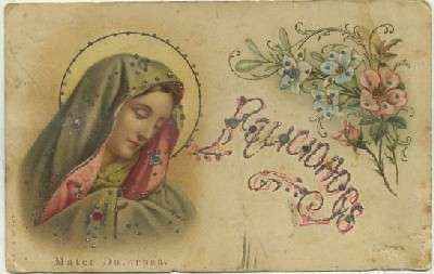 POSTAL RELIGIOSA. MATER DOLOROSA. CON INCRUSTACIONES DORADAS