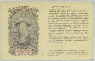 POSTAL RELIGIOSA. JOVENES CATOLICOS. 1ª CENTENARIO CANONIZACION DE S. LUIS DE GONZAGA