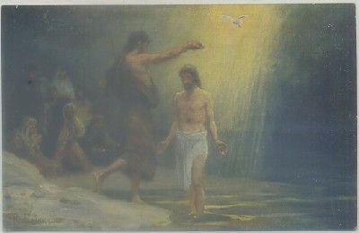 POSTAL RELIGIOSA. LA SAGRADA ESCRITURA. SERIE Vl. Nº 11. JESUS ES BAUTIZADO