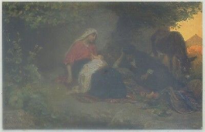 POSTAL RELIGIOSA. LA SAGRADA ESCRITURA. SEREI Vl. Nº 8.  DESCANSO DURANTE HUIDA A EGIPTO