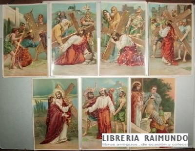 POSTAL RELIGIOSA. COLECCIÓN DE 13 POSTALES DE LA PASIÓN DE CRISTO. RIVETEADAS EN DORADO