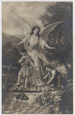 POSTAL RELIGIOSA. EL ANGEL DE LA GUARDA CON LOS NIÑOS