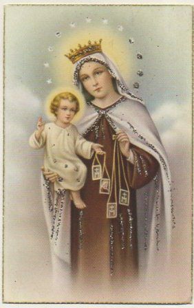 POSTAL RELIGIOSA. NUESTRA SEÑORA DEL CARMEN. CON INCRUSTACIONES BRILLANTES