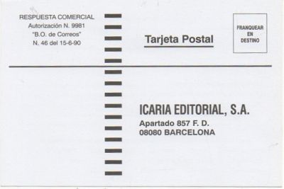 TARJETA POSTAL. RESPUESTA COMERCIAL. ICARIA EDITORIAL S.A.
