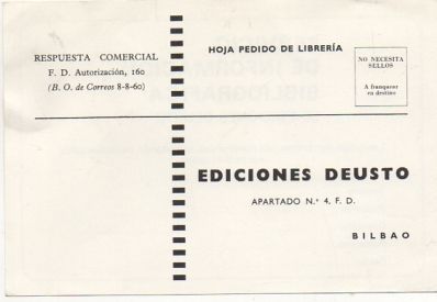 TARJETA POSTAL. RESPUESTA COMERCIAL. EDICIONES DEUSTO