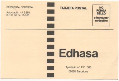 TARJETA POSTAL. RESPUESTA COMERCIAL. EDHASA