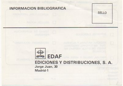 TARJETA POSTAL. RESPUESTA COMERCIAL. EDAF. EDICIONES Y DISTRIBUCIONES S.A.