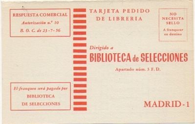 TARJETA POSTAL. RESPUESTA COMERCIAL. BIBLIOTECA DE SELECCIONES