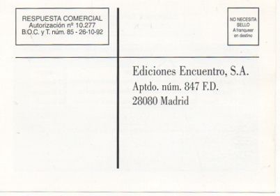 TARJETA POSTAL. RESPUESTA COMERCIAL. EDICIONES ENCUENTRO S.A.
