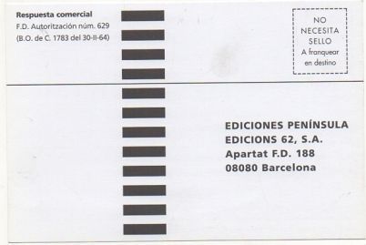 TARJETA POSTAL. RESPUESTA COMERCIAL. EDICIONES PENINSULA